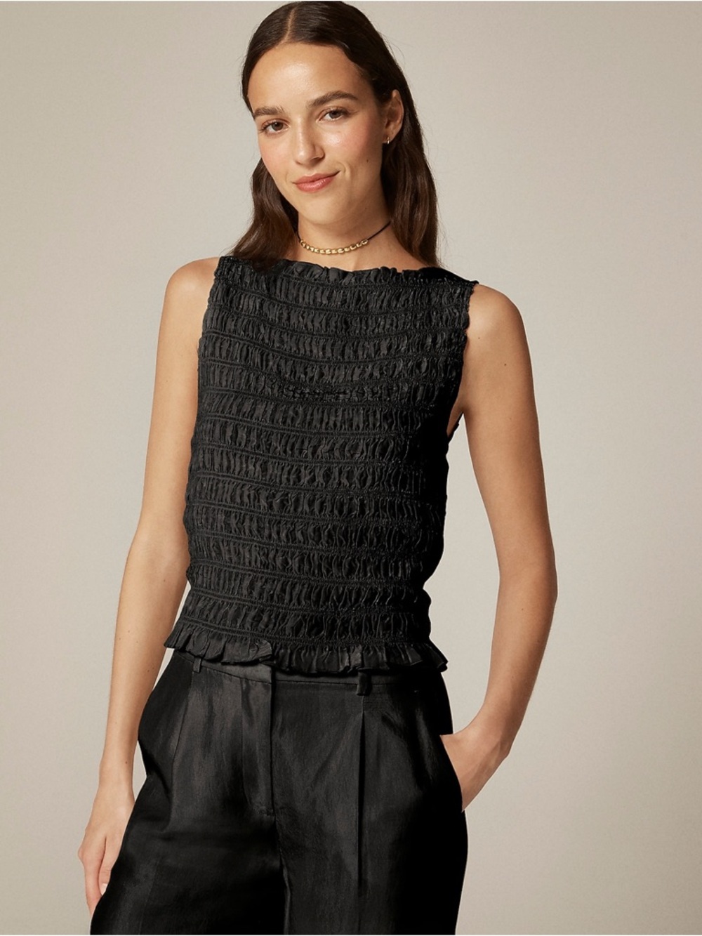 J Crew Smocked Shell Tank Top In Crepe De Chine
